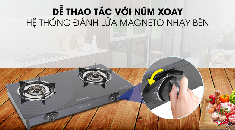 Hệ thống đánh lửa Magneto-Bếp gas dương kính Kangaroo hai lò KG519M