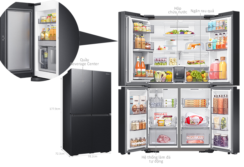Kích thước tủ lạnh Samsung Inverter 648 lít RF59C766FB1/SV